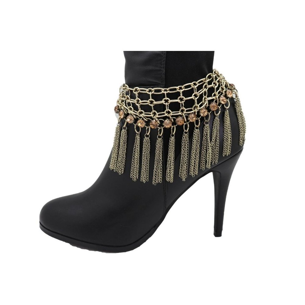 New Women Antique Gold Chain Fringes Tassel Web Boot Bracelet Shoe Charm Western